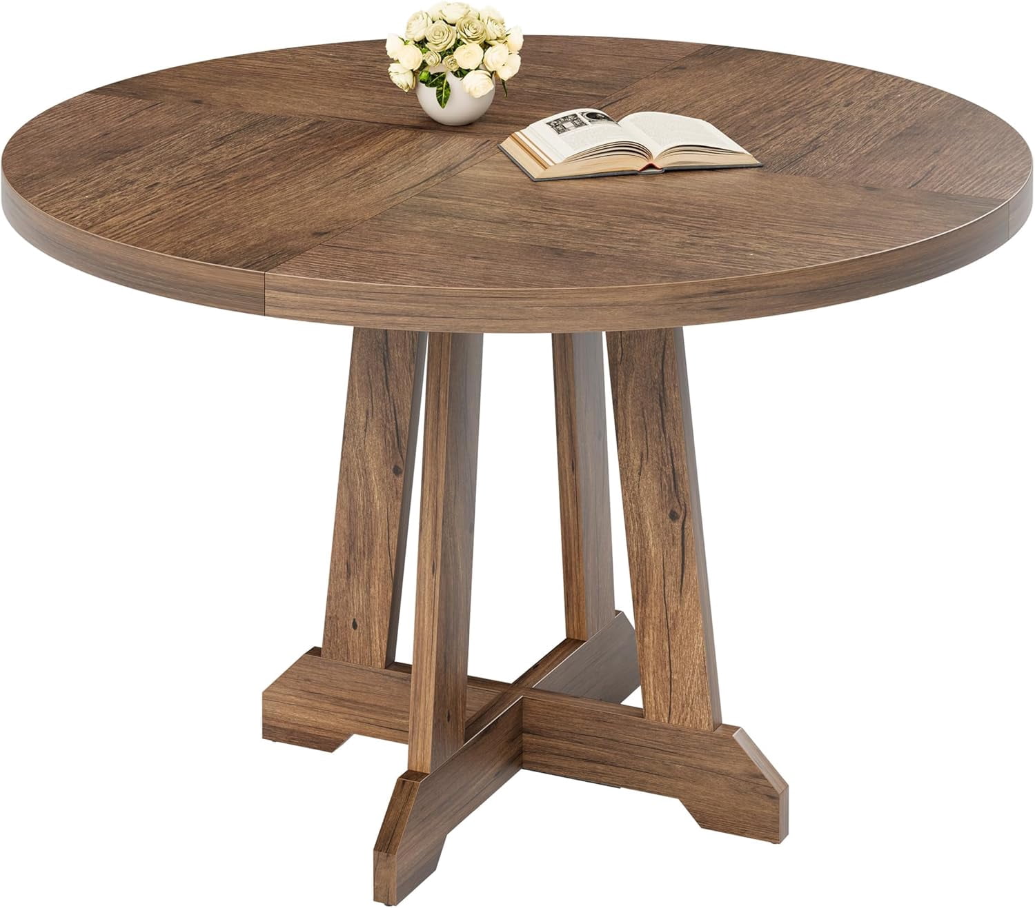47" Round Dining Table for 4, Wooden Kitchen Table with Sturty Legs Dining Room, Kitchen