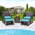 thumbnail image 1 of Costway Ensemble de Mobilier de Terrasse en Rotin 5 Pcs Pouf Coussin avec Housse Gain de Place Turquoise, 1 of 10