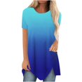 thumbnail image 1 of Pompotops Femmes Grande Taille Bouton Imprimé Col Rond Manches Courtes T-shirt Irrégulier Blouse Tops, 1 of 5