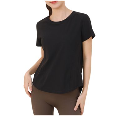 hotojiny Hauts d'Entraînement pour Femmes Grande Taille Respirants Col Rond Manches Courtes T-Shirt Athlétique Léger Manches Courtes Ourlet Arrondi Chandail d'Été