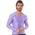 thumbnail image 3 of Jhaoyu Men's Glossy Long Sleeve Compression Shirts Athletic Workout Sports Rash Guard Undershirt Lavender XL, 3 of 6