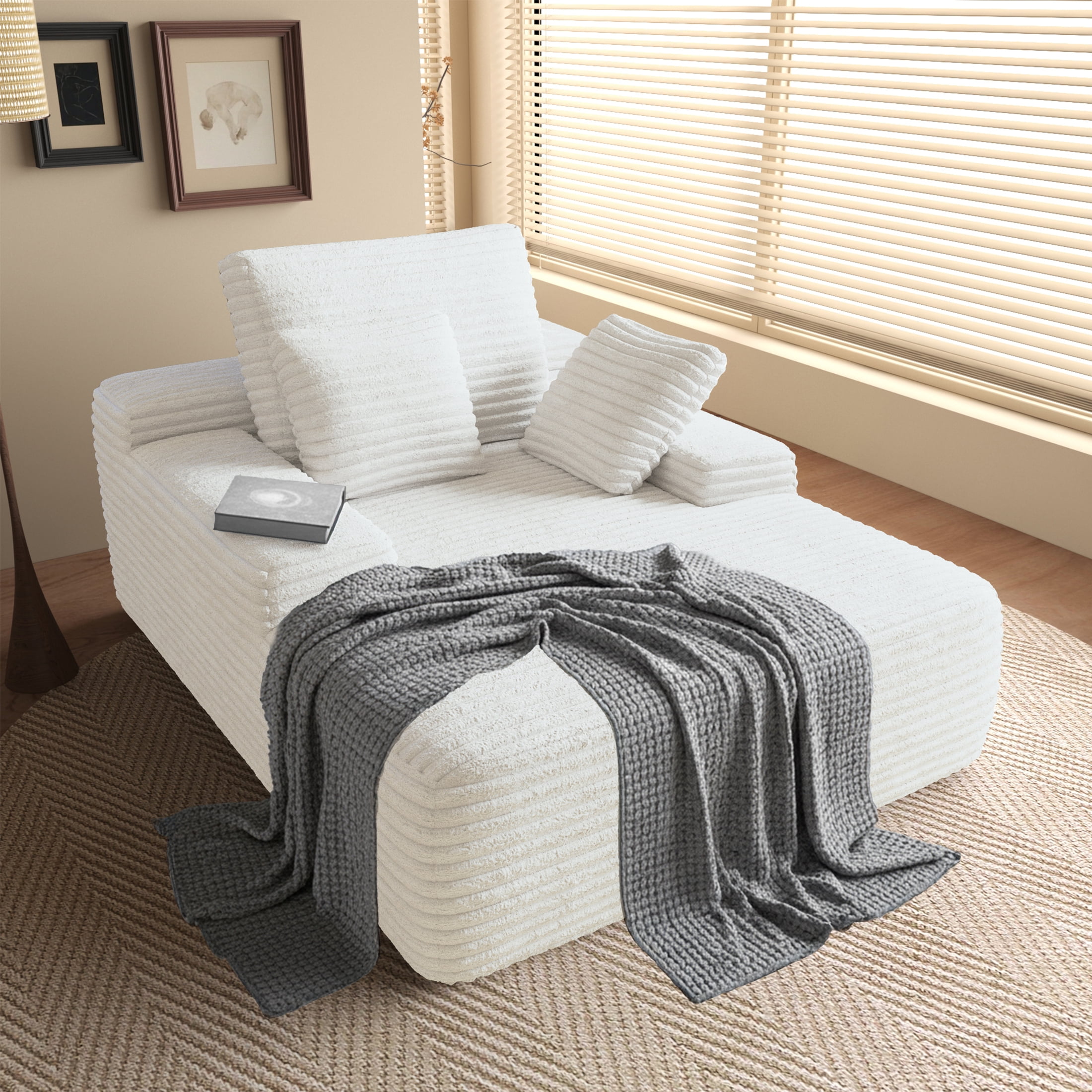 The Magic Home Fauteuil-Lit Surdimensionné en Velours Côtelé, Beige