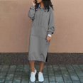 thumbnail image 2 of Women's Casual Loose Solid Color Drawstring Hoodie Fall Warm Fleece Sweatshirt Maxi Dress With Pocket, 2 of 5