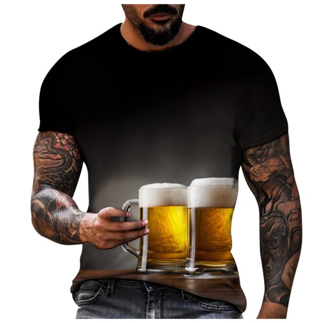 EQWLJWE Chemise d'Été For Men Men Casual Col Rond Pull Sleeve 3D Imprimé T-Shirt Imprimé Réaliste Shorts Sleeve Tops For Homme