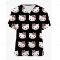 thumbnail image 2 of Jiayi Haut de Sarrau à Manches Courtes pour Femmes à Col en V avec Poche Hello Kitty, Imprimé de Dessins Animés, Régulier, 2 of 5