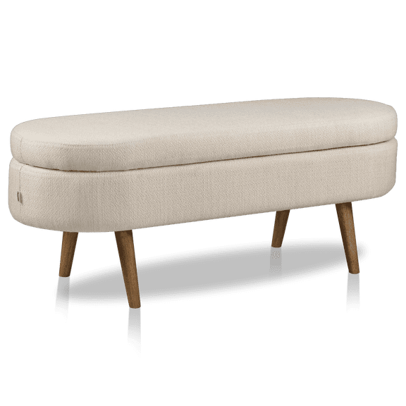 Bouclair Banc de Rangement en Tissu Taupe sur Pieds en Bois