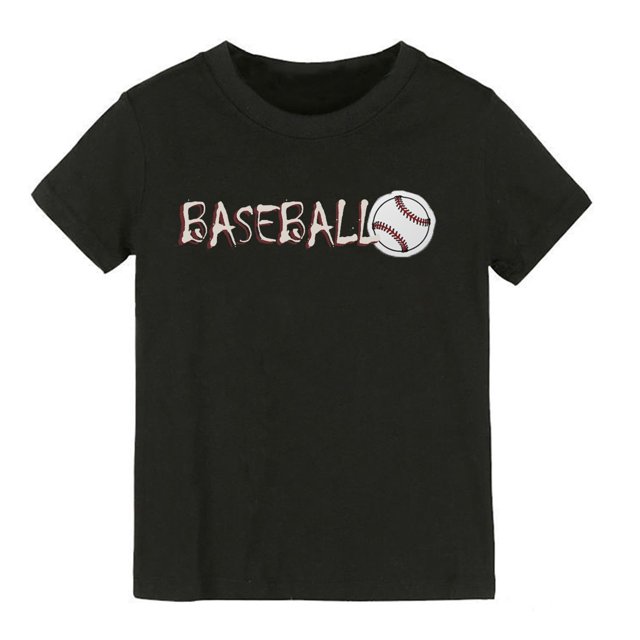 Boys Girls Summer Tops Tees Baseball Cartoon Print Solid Color Short Sleeved T Shirt Daily Spring Shirts For Kid 6-8 T