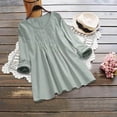 thumbnail image 2 of IROINID Discount Ladies Long Sleeve T Shirts Solid Color Button T-shirt Blouse Round Neck Lounge Tops,Green, 2 of 8