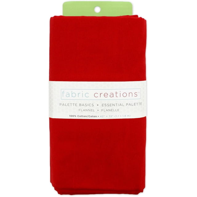Fabric Creations 100% Cotton Flannel pre-cut fabric in bright red, folded with a white label showing brand and size 42 by 72 inches (1.1 by 1.8 meters), soft cotton flannel suitable for quilting, sewing, and craft projects.
