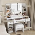 thumbnail image 4 of VEANERWOOD Makeup Vanity Set with Mirror and Lights USB Charging Station, Vanity Makeup Table with 3 Large Drawers and 2 Cabinets, Time and Temperature Display, 4 of 9