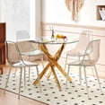 thumbnail image 2 of Noble House Round Dining Table,Glass Dining Table,gold metal X-shaped frame,glass table top,Golden, 2 of 10