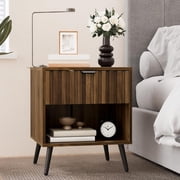 Semiocthome Modern Nightstand with 1 Drawer, Bedside Table with Fluted Drawers, Bedroom, Walnut