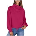 thumbnail image 1 of Timegard Chandail en Molleton pour Femmes Col Haut Manches Longues Chandail Automne Hiver à Cordon Ample Confortable, 1 of 8