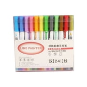 24 Colors Double Line Color Markers Contour Painting Pens 2.0mm Tip DIY Scrapbook for Artists Children Adults Black Paper Photo Coloring Book Stone Glass School Office Supplies