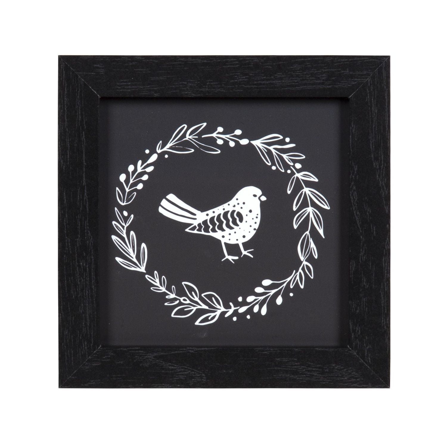 Œuvre avec cadre en MDF 15 x 15 et oiseau dans une couronne