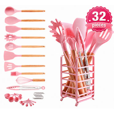 Hecef 32-PCS Silicone Cooking Utensils Set, 446°F Heat Resistant BPA Free for Nonstick Cookware