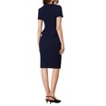 thumbnail image 3 of INSPIRE CHIC Women's Sweetheart Neck Ruffle Trim Short Sleeve Office Retro Sheath Dress Navy Blue S, 3 of 5