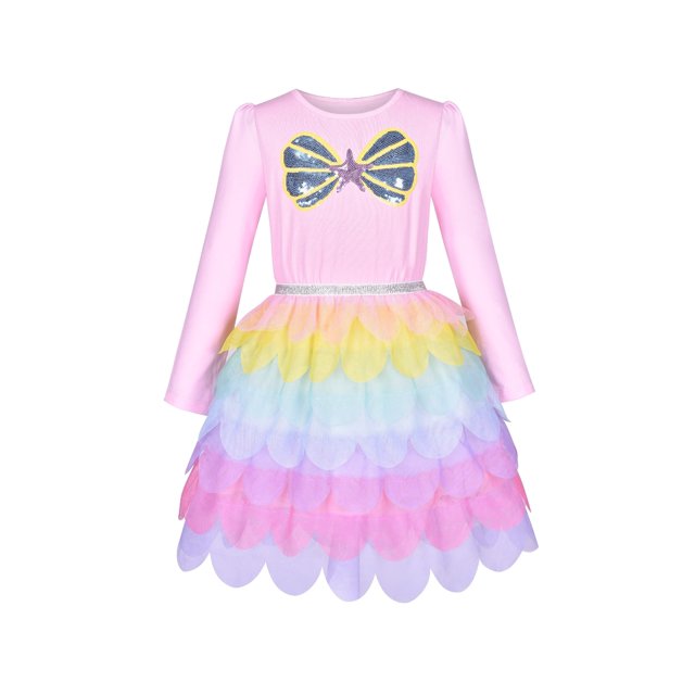 Girls Dress Mermaid Princess Long Sleeve Rainbow Ruffle Skirt 8 Years