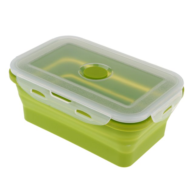 S SERENABLE 540ML Foldable Silicone Lunch Box Storage Jars Camping Bowl - Green 540ML Green