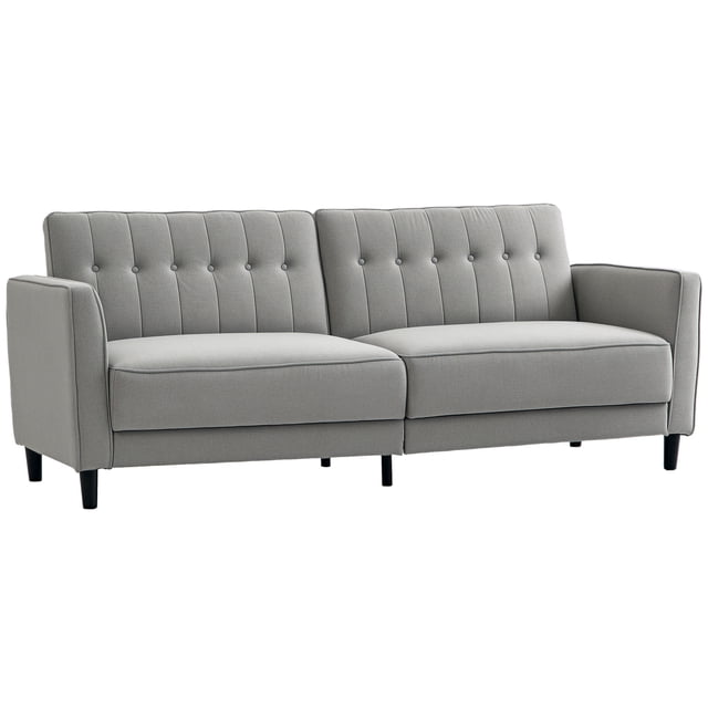 HOMCOM Canapé-Lit Convertible Moderne, Canapé-Lit Futon Pliant Gris avec un design Élégant Capitonné à Boutons. Doté d'Un Mécanisme à Clic-Clac pour une conversion Facile en Lit, Trois angles de Dossier Réglables, et des Pieds en Bois de Hêtre Massif pour la Stabilité. Rembourré en Tissu Respirant Effet Lin avec Rembourrage en Mousse Épaisse pour le Confort. Dimensions comme Canapé: 83,5 Pouces de Large, 32,7 Pouces de Profondeur et 33,5 Pouces de Hauteur. Capacité de Charge de 550 Lb.