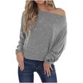 thumbnail image 1 of Pompotops Mode Femmes Casual en Vrac Pull-Over de l'Épaule à Manches Longues Bouton Tees Tops, 1 of 8