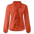 thumbnail image 4 of Penkiiy Women's V Neck Ruffle Front Long Sleeve Blouse Top Shirt M Orange, 4 of 8