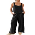 thumbnail image 1 of Women‘s 2 Piece Outfits Square Neck Cotton Tank Crop Top Wide Leg Pants Matching Lounge Set Tracksuit Pockets, 1 of 8