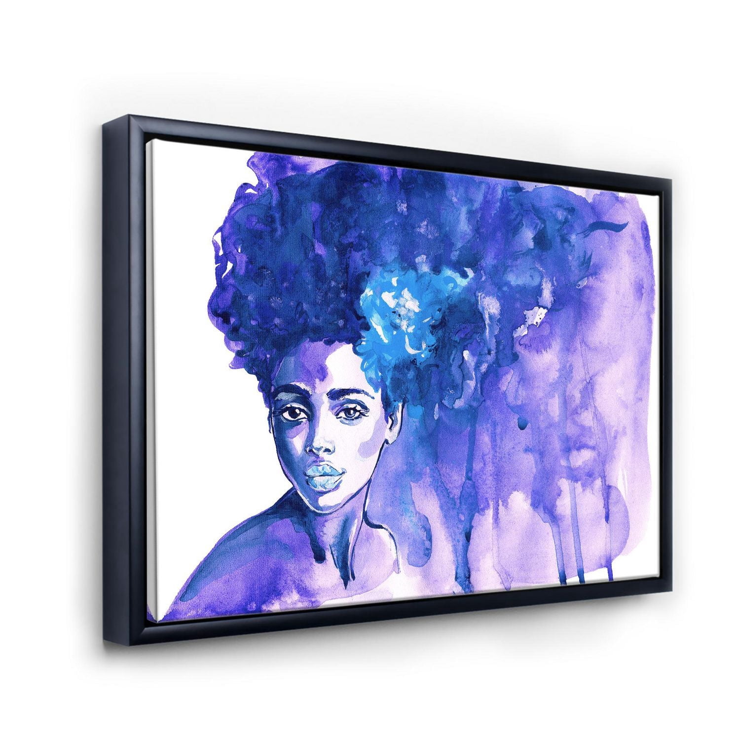 Designart Portrait bleu glorieux de femme afro-américaine ART MURAL À CADRE FLOTT