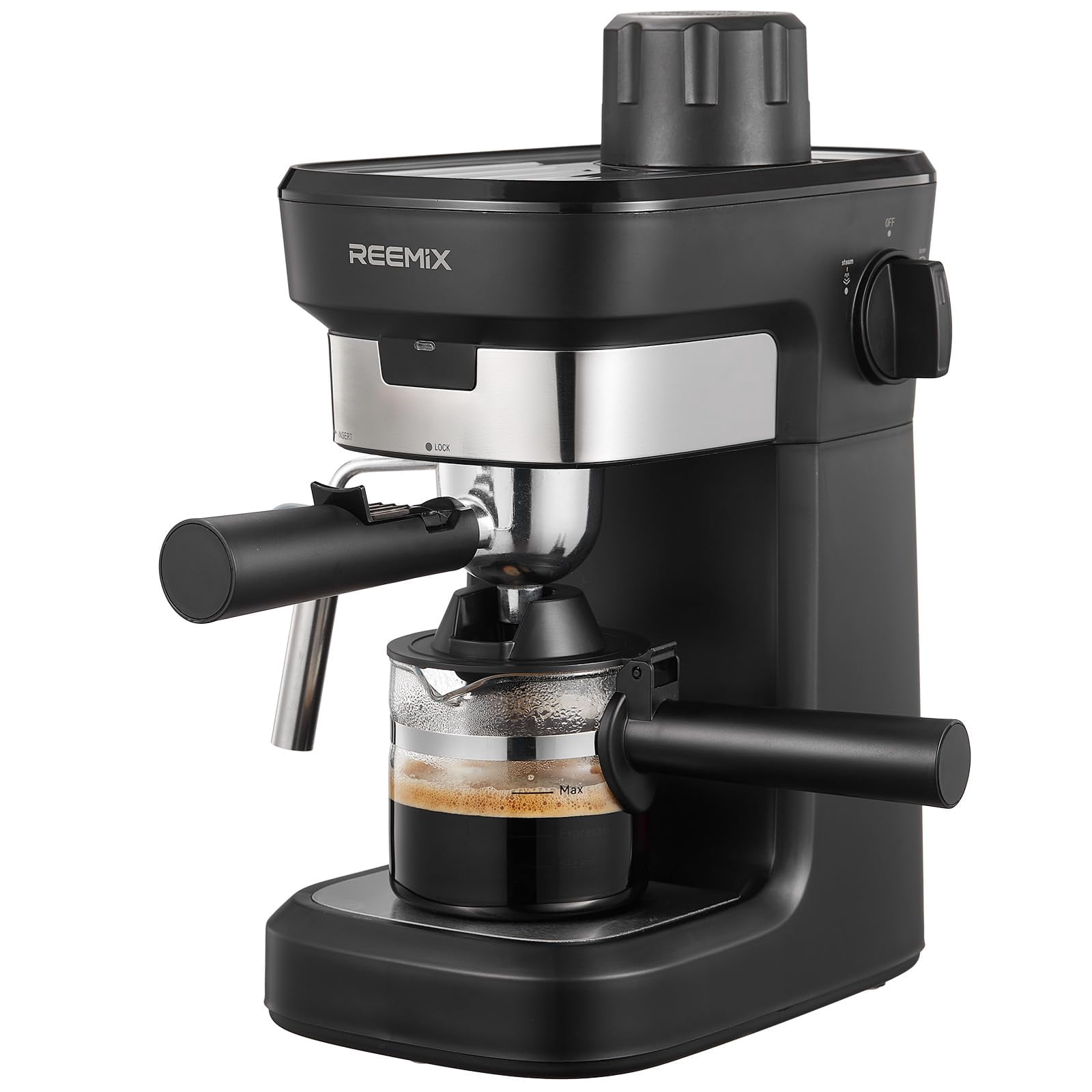 Reemix Espresso Machine 6 Bar, Rich Crema Coffee Maker, Auto Pressure Relief, Compact Home Coffee Brewer Machine, Black