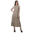 thumbnail image 2 of Moomaya Robe de Vacances pour Femmes en Rayonne, Col Licou, Sans Manches, Fente avant, Robe Imprimée, 2 of 4