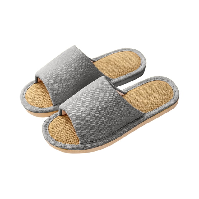 Xfvqtps Men House Slippers Linen Flax Insole Memory Foam Soft Sole Non Slip Slide Bedroom Indoor Slippers Gray