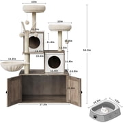 OUYAWEI Cat Litter Box Enclosure Tree Tower Hidden Washroom Sisal Scratching Post Soft Perch Condo Hammock Gray