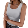 thumbnail image 1 of Women's Exercise Tops Womens Tank Tops Round Neck Ribbed Sleeveless Tshirts Casual Basic Slim Fitted Knit Cami Cropped Tee Tops Women's Short Sleeve Sweater Gray S, 1 of 8