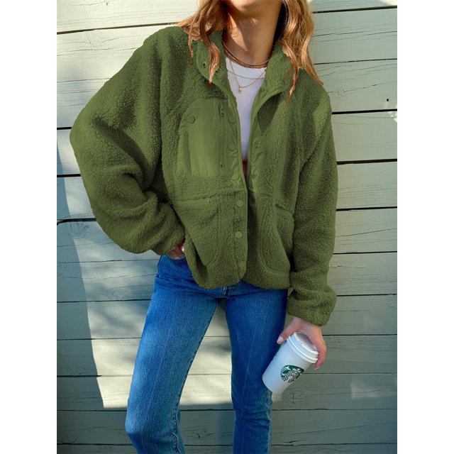 REDHOTYPE Women's Button Long Sleeve Brushed Jacket Coats with Pockets