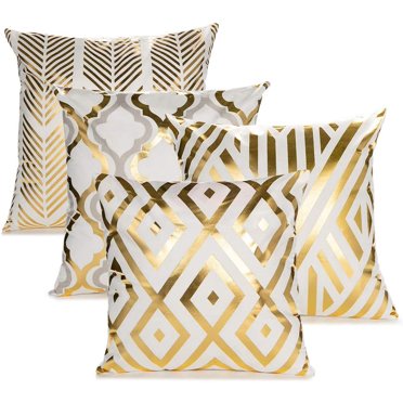 4 PCS Gold Foil Printing Pillow Case, Geometry Decorative Cushion Cover, Throw Pillow Cushion Cover for Bed Sofa Living Room, 45 * 45cm