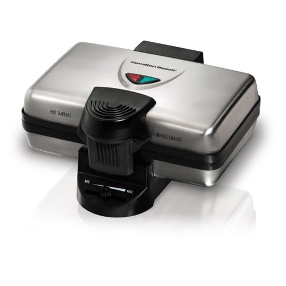 Hamilton Beach Gaufrier Belge Antiadhésif à 2 Tranches avec Contrôle du Brunissage, Voyants Indicateurs, Design Compact, Acier Inoxydable de Qualité Supérieure (26009)