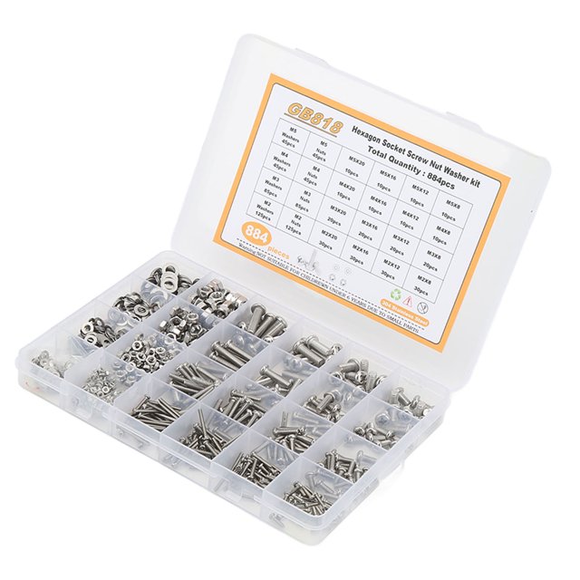 884Pcs Casserole Vis Écrou Rondelle Assortiment Kit avec Clé Hexagonale M2 M3 M4 M5 304 Vis en Acier Inoxydable Set