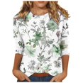 thumbnail image 1 of Pisexur Womens Hauts Mode Imprimé Floral T-Shirts Décontractés Col Rond Manches 3/4 Tee Tops Tendance Blouses Été Automne, 1 of 4