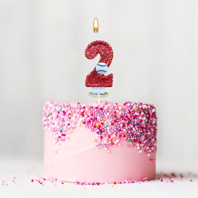 Baseball Glitter Birthday Cake Candle, Number Topper Decor for Sports Themed Party