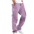 thumbnail image 1 of Cargo Pants Plus Size Solid Color Softy Work Pants for Men Mid Rise Casual Loose Dress Pants Lightweight Fashion Straight Fit Daily Drawstring Comfy Pants(Purple,M), 1 of 3