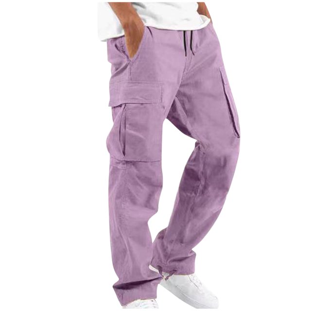 Cargo Pants Plus Size Solid Color Softy Work Pants for Men Mid Rise Casual Loose Dress Pants Lightweight Fashion Straight Fit Daily Drawstring Comfy Pants(Purple,M)