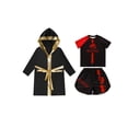 thumbnail image 3 of iiniim Kids Boys Boxing Uniform Long Satin Hooded Cloak Boxing Robe with Training Tarcksuit Set Black&Red 8, 3 of 5