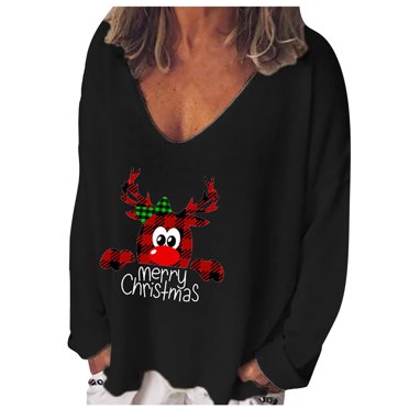 Mode Femme Décontractée Imprimé Col en V Ample Manches Longues T-shirt Haut Blouse Chandail