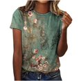 thumbnail image 2 of Chemises pour Femmes Femmes Mode Été Aguichant Plissé Imprimé Régulier Femmes Manches Courtes Col Rond Bouton Haut Blouse pour Femmes Chic Décontracté en Liquidation, 2 of 5