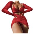thumbnail image 2 of EGNMCR Bikini Set Women's Solid Bikini Strap Bikini Deep V Split Swimsuit Set Three-piece Swimming Suit, 2 of 9