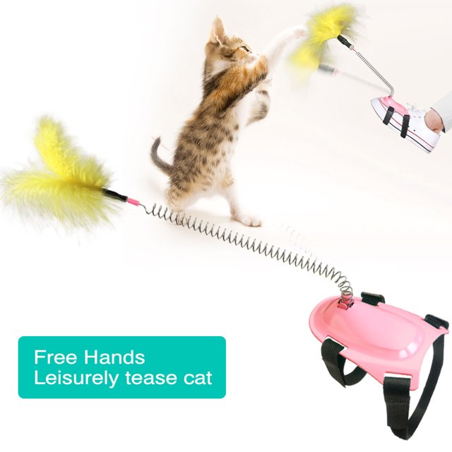 Agiferg New Pet Toys Spring Tease Cat Feather Stick Cat Interactive Toy Strap Holder