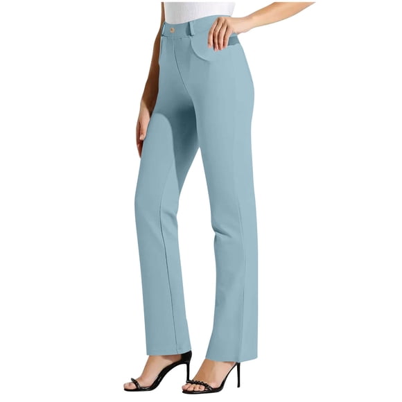 cfhntfmh Dress Pants for Women Work Business Stretchy Pants Office Straight Leg Trousers High Waisted Ladies Slacks