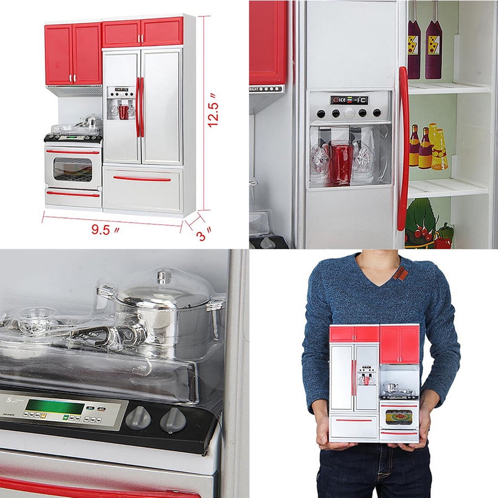 YANGHONGY Red Mini Kitchen Pretend Play Cooking Set Cabinet Stove Toy Gift