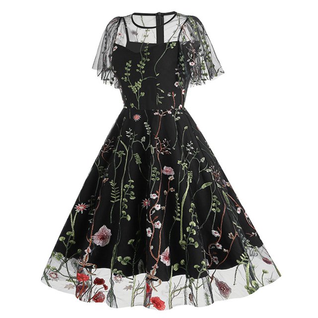 Fshaion Robe d'Été pour Femmes 2024 Grande Taille Robe de Soirée Brodée Manches Courtes Col Ras du Cou Robe Liquidation à Moins de 10!