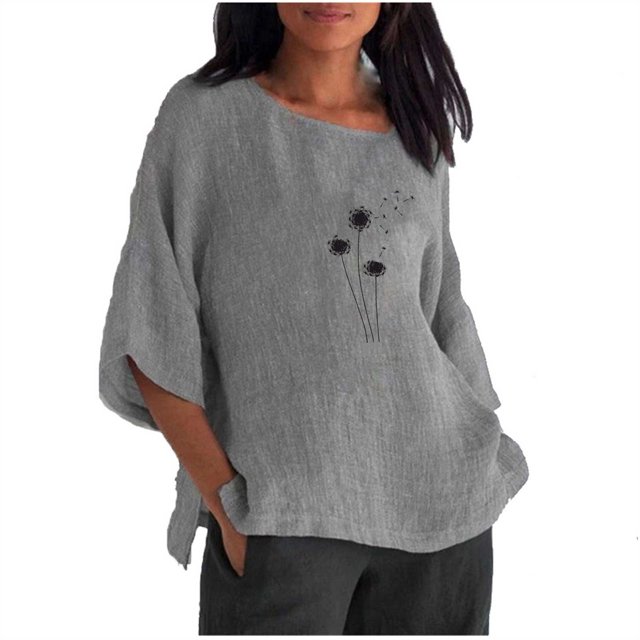 Hauts d'Été pour Femmes 2023 Mode Femmes Été Imprimé Manches Trois Quarts Coupe Régulière Col Rond Haut Bohème T-Shirt Grande Taille pour Femmes
